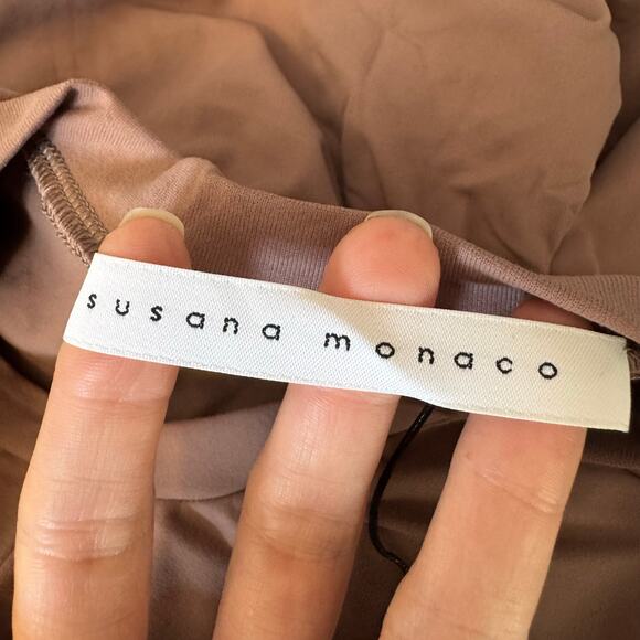 Susana Monaco Long Sleeves Crewneck Faux Wrap Tops Brown NWT Size Small - Picture 9 of 12